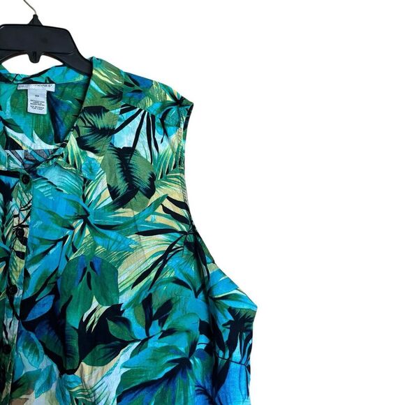 Catherines Tunic Top Womens 6X Multicolor Tropical Print Artsy Sleeveless Blouse - Picture 3 of 8